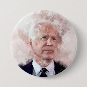 Chapa Redonda De 7 Cm Retrato de Joe Biden en acuarela