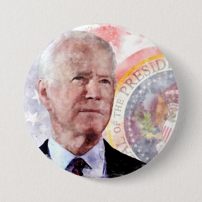 Chapa Redonda De 7 Cm Retrato de Joe Biden, presidente de Estados Unidos (Anverso)