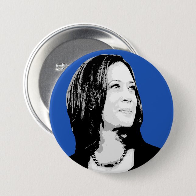 Chapa Redonda De 7 Cm Retrato de Kamala Harris (Anverso y reverso)