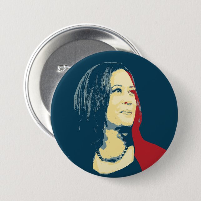 Chapa Redonda De 7 Cm Retrato de Kamala Harris (Anverso y reverso)
