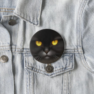 Chapa Redonda De 7 Cm Retrato de la cara de un gato persa negro furioso