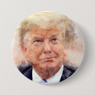 Chapa Redonda De 7 Cm retrato sonriente de Donald Trump en acuarela