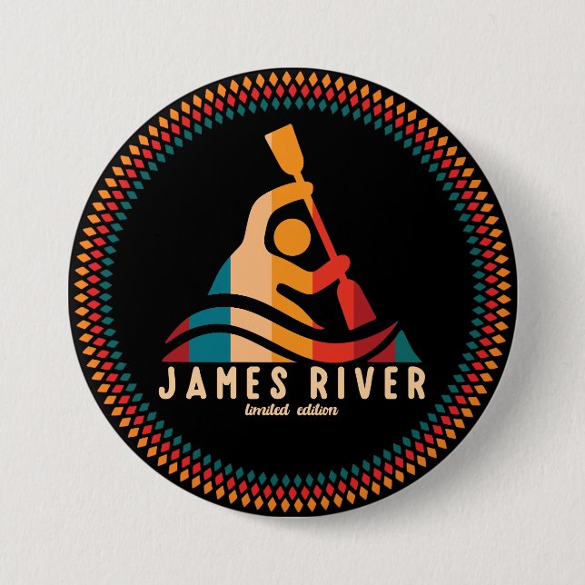 Chapa Redonda De 7 Cm Retro James River Kayaking (Anverso)