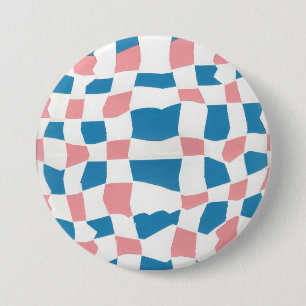 Chapa Redonda De 7 Cm Retro Mod Pink Blue Checkerboard Abstract