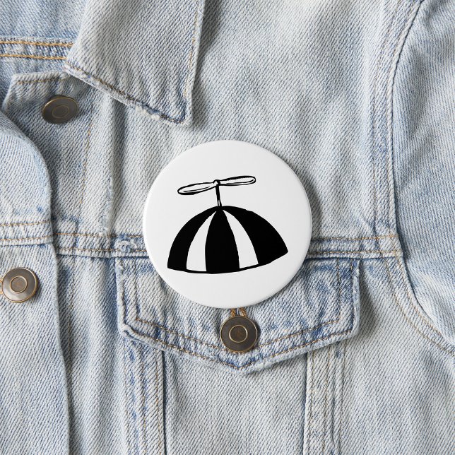 Chapa Redonda De 7 Cm Retro Propeller Beanie Whimsical Negro y Blanco (Subido por el creador)