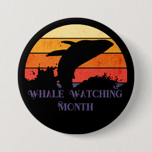 Chapa Redonda De 7 Cm Retro Sunset Humpback Whale Breaking