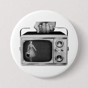Chapa Redonda De 7 Cm Retro TV portátil de los años 50 de mediados de si