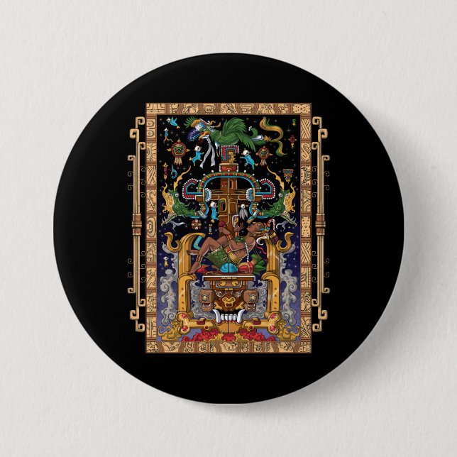 Chapa Redonda De 7 Cm Rey Pakal, astronauta maya (Anverso)