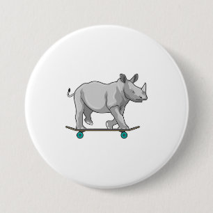 Chapa Redonda De 7 Cm Rhino como patinador con patineta