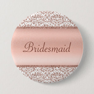 Chapa Redonda De 7 Cm Rosa de la dama de honor de la boda de Damasco met