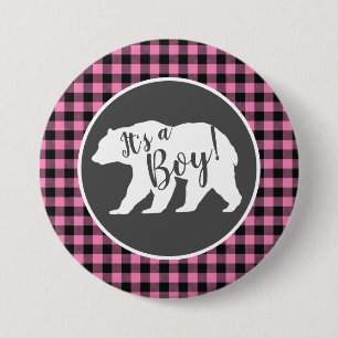 Chapa Redonda De 7 Cm Rosado Baby Shower de oso