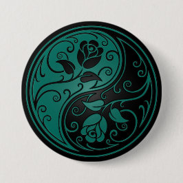 Chapa Redonda De 7 Cm Rosas azules y negros verde azulados de Yin Yang