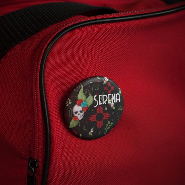 Chapa Redonda De 7 Cm Rosas de cráneo Zia Sun Greenery Nuevo México Negr (Subido por el creador)