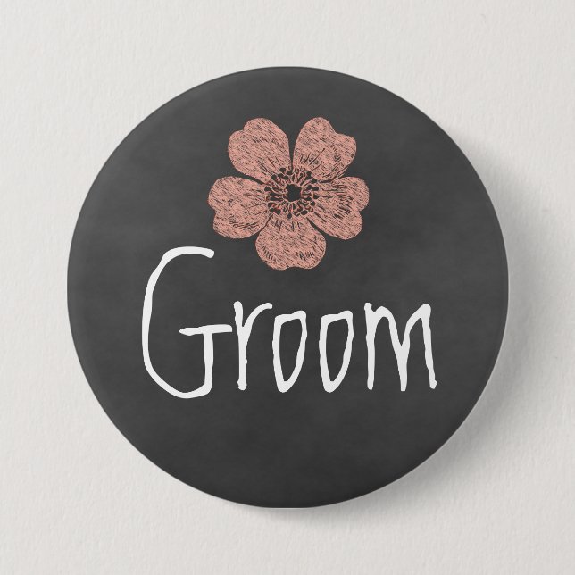Chapa Redonda De 7 Cm Rosas Groom Wild Peach Chalkboard (Anverso)