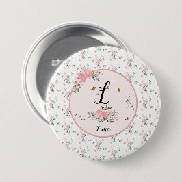 Chapa Redonda De 7 Cm Rosas rosadas elegantes acuarela con mariposas