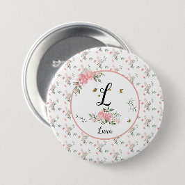 Chapa Redonda De 7 Cm Roses rosa elegantes de color de agua con mariposa