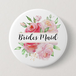 Chapa Redonda De 7 Cm Roses rosas y verde monograma floral