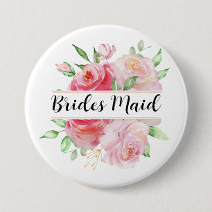 Chapa Redonda De 7 Cm Roses rosas y verde monograma floral