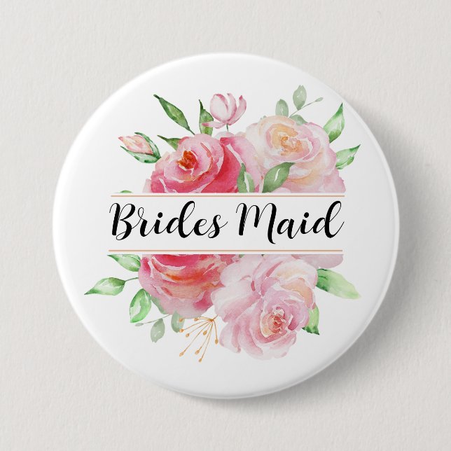 Chapa Redonda De 7 Cm Roses rosas y verde monograma floral (Anverso)