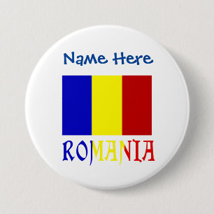 Chapa Redonda De 7 Cm Rumania y la personalización del azul de la bander