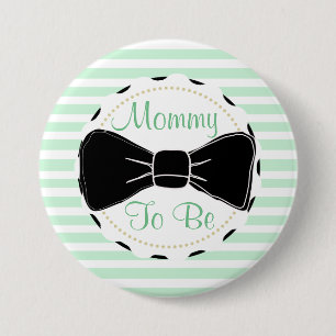 Chapa Redonda De 7 Cm Sage Green Black Stripes Mommy to be Baby Shower