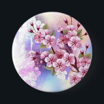 Chapa Redonda De 7 Cm Sakura rosa sobre fondo de pintura<br><div class="desc">Dibujado artísticamente,  rama de flores de cerezo rosadas sobre fondo pintoresco y texturizado,  pintado con pintura blanca,  rosa y azul. Sakura rosa</div>