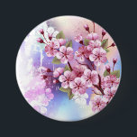 Chapa Redonda De 7 Cm Sakura rosa sobre fondo de pintura<br><div class="desc">Dibujado artísticamente,  rama de flores de cerezo rosadas sobre fondo pintoresco y texturizado,  pintado con pintura blanca,  rosa y azul. Sakura rosa</div>