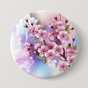 Chapa Redonda De 7 Cm Sakura rosa sobre fondo de pintura