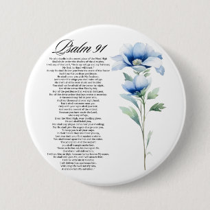 Chapa Redonda De 7 Cm Salmo 91 Acuarela Flor Azul Escrituras Bíblicas