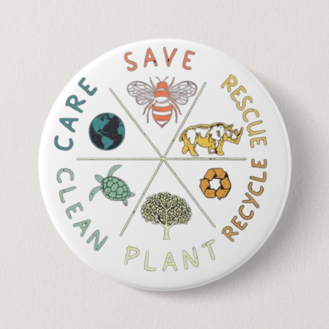 Chapa Redonda De 7 Cm 🌎💚 Salva Nuestro Planeta 🌿 (Anverso)