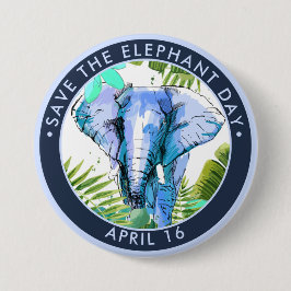 Chapa Redonda De 7 Cm Salvar el Día del Elefante, acuarela