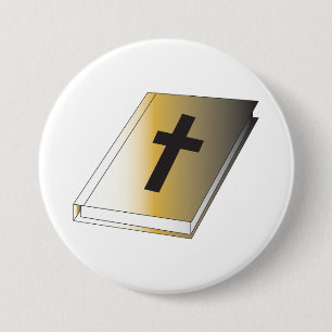 Chapa Redonda De 7 Cm Santa Biblia dorada con cruz negra religiosa