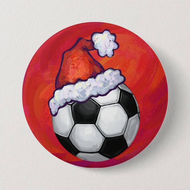 Chapa Redonda De 7 Cm Santa Hat Soccer Ball en rojo (Anverso)