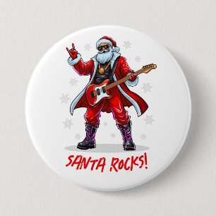 Chapa Redonda De 7 Cm ¡Santa Rocks! Gracioso Santa Claus tocando la guit