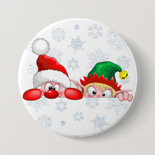 Chapa Redonda De 7 Cm Santa y Elfo Dibujo Animado de Navidad Divertido y