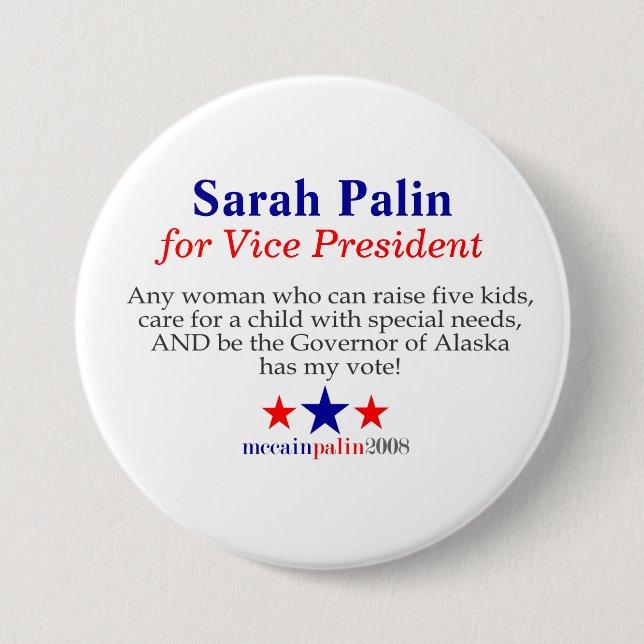 Chapa Redonda De 7 Cm Sarah Palin para el vicepresidente (Anverso)