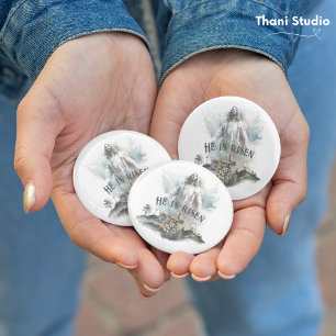 Chapa Redonda De 7 Cm Se levanta la Cruz Religiosa Cristiana de Pascua