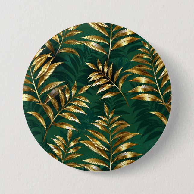 Chapa Redonda De 7 Cm Seamless pattern with golden ferns (Anverso)