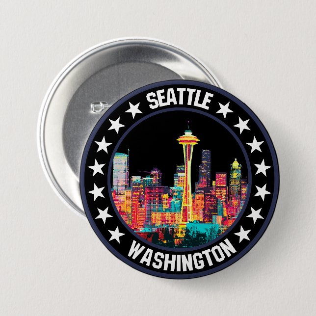 Chapa Redonda De 7 Cm Seattle (Anverso y reverso)