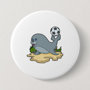 Chapa Redonda De 7 Cm Sellar como jugador de fútbol con fútbol