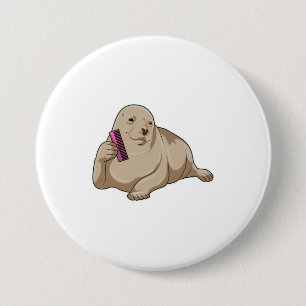 Chapa Redonda De 7 Cm Sello como peluquero con comb