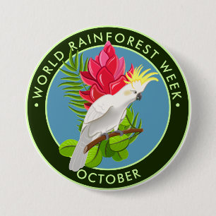 Chapa Redonda De 7 Cm Semana Mundial del Bosque Tropical, cacatú, jengib
