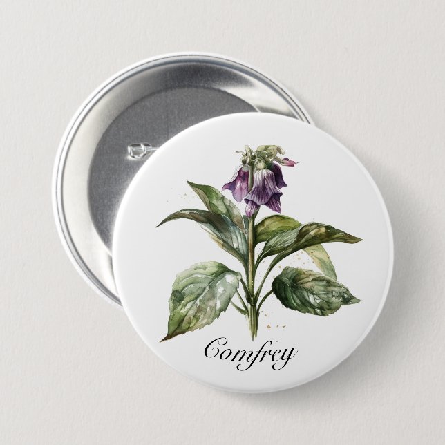 Chapa Redonda De 7 Cm Serene Watercolor Comfrey, personalizado (Anverso y reverso)