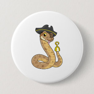 Chapa Redonda De 7 Cm Serpiente como pirata con parche de manos y ojos g