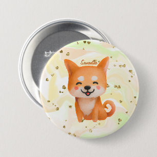Chapa Redonda De 7 Cm Shiba Inu sonriente