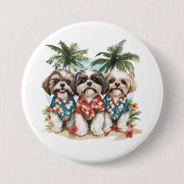 Chapa Redonda De 7 Cm Shih Tzu Dogs con Camisetas hawaianos