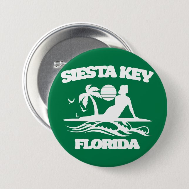Chapa Redonda De 7 Cm Siesta Key Florida (Anverso y reverso)
