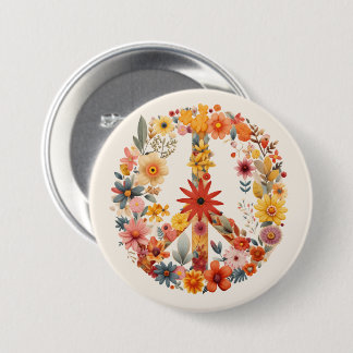 Chapa Redonda De 7 Cm Signo de paz de flores silvestres