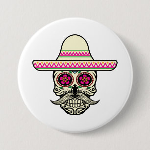 Chapa Redonda De 7 Cm Simple Dia de Muertos Skull con Gorra Chapa