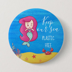 Chapa Redonda De 7 Cm Sirena de personalizado con cangrejo mantener el p